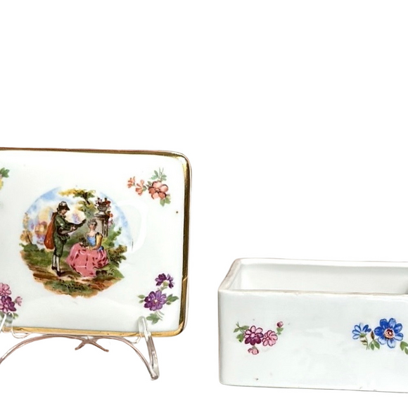 LIMOGE OF FRANCE Trinket Box Porcelain With Flowers 3 1/4" X 2 3/4" Vintage - Picture 6 of 10